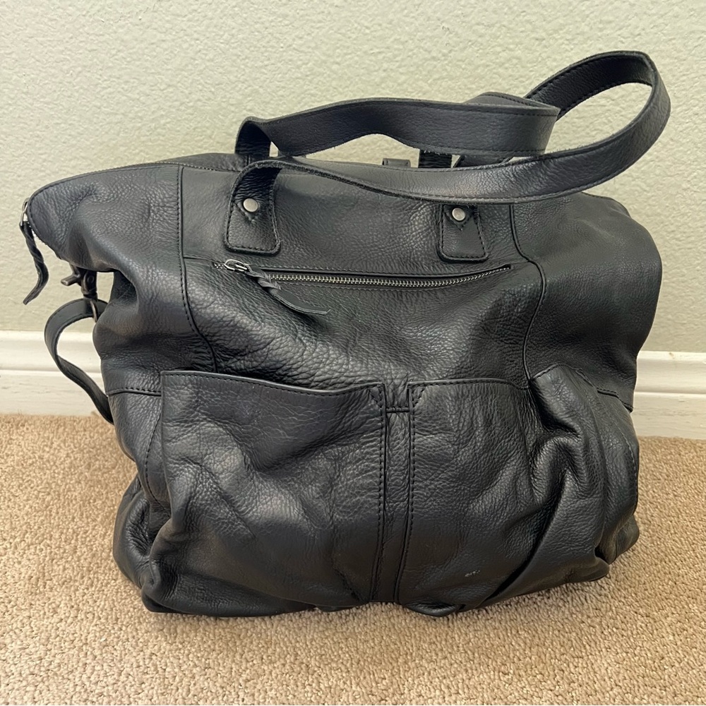 Rock paper scissors leather tote bag